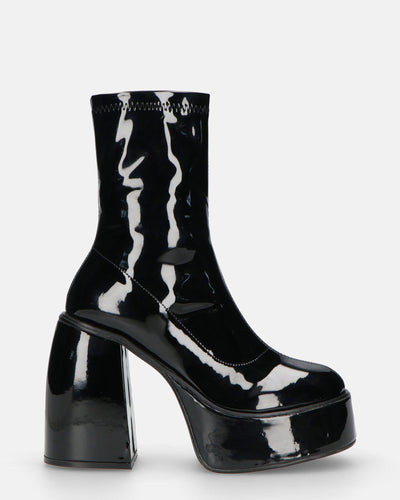 MYA | Botines De Plataforma Con Tacón Alto En Negro Brillante
