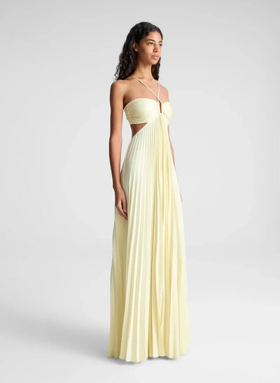 Calleira | Vestido Maxi De Satén En Color Amarillo Karol Firenze