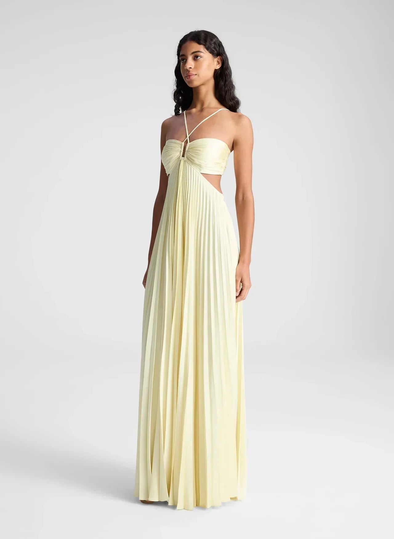 Calleira | Vestido Maxi De Satén En Color Amarillo Karol Firenze