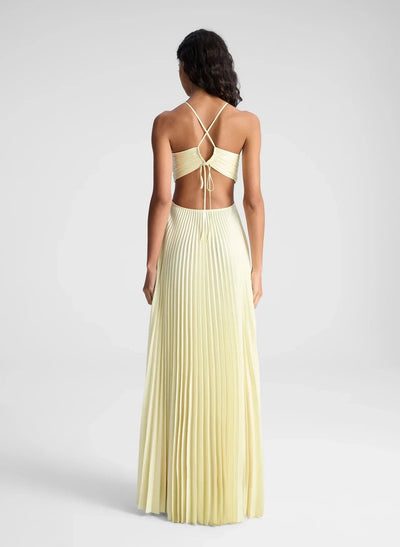 Calleira | Vestido Maxi De Satén En Color Amarillo Karol Firenze