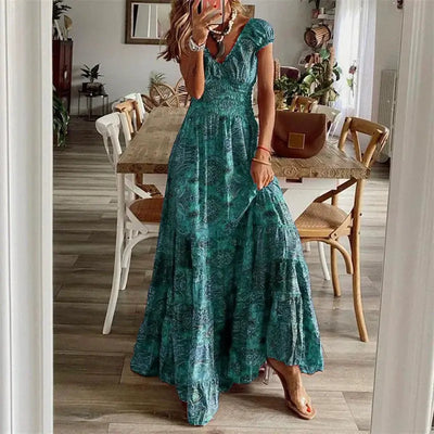 Vestido Boho Chic  | Maxi vestido vintage con escote en V y vuelo fluido Mijn winkel