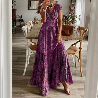 Vestido Boho Chic  | Maxi vestido vintage con escote en V y vuelo fluido Mijn winkel