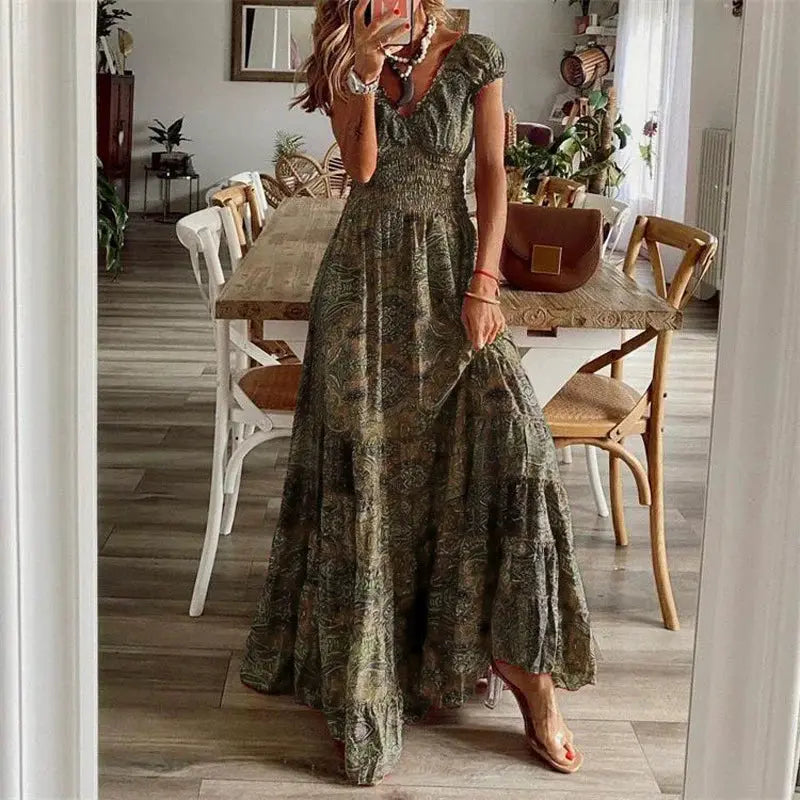 Vestido Boho Chic  | Maxi vestido vintage con escote en V y vuelo fluido Mijn winkel