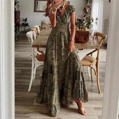 Vestido Boho Chic  | Maxi vestido vintage con escote en V y vuelo fluido Mijn winkel