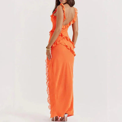 Laia | Riana Vestido Vaporoso Con Volantes Y Escote En Agua Karol Firenze