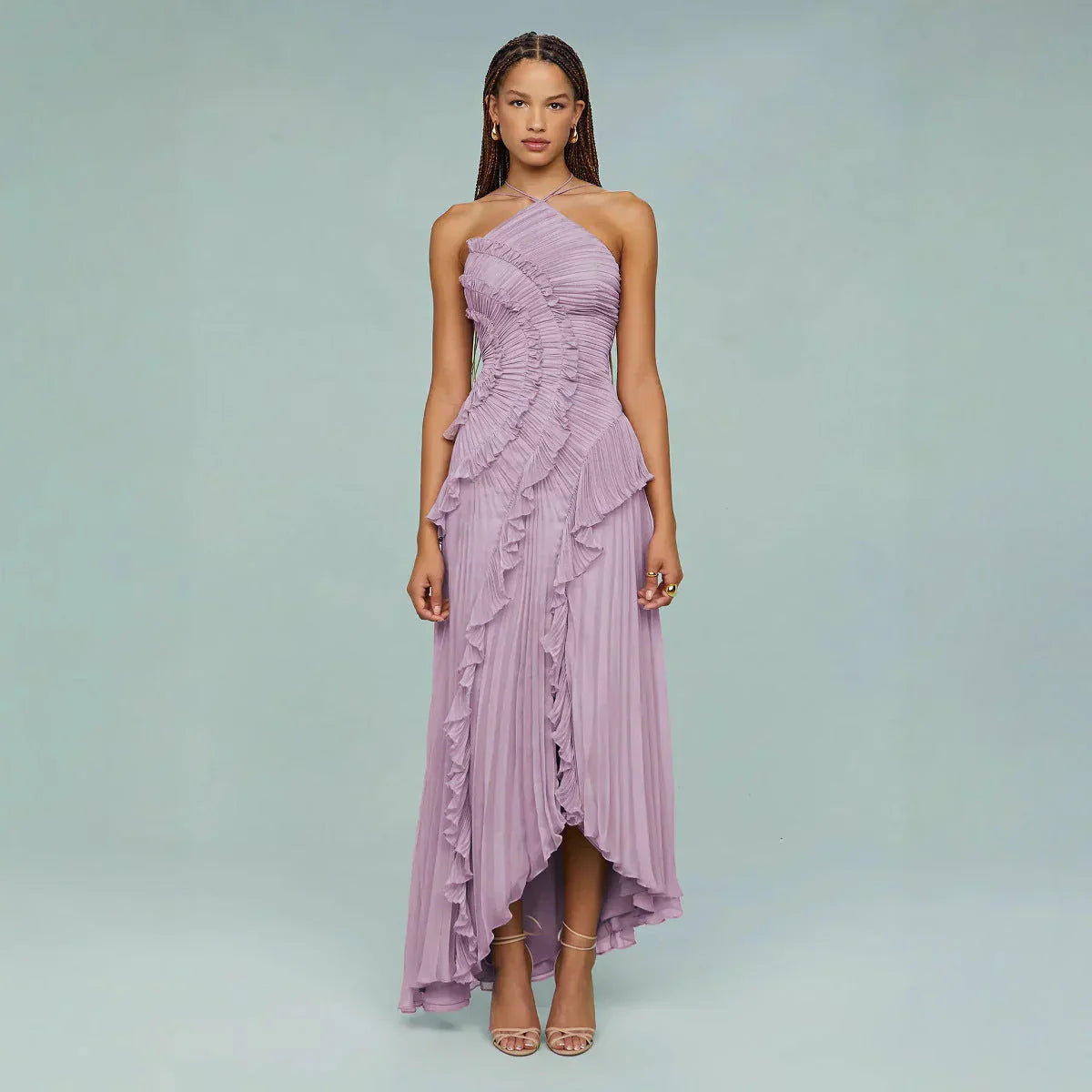 Irene | Mireli Vestido Maxi Kalina Con Halter Y Volantes Karol Firenze