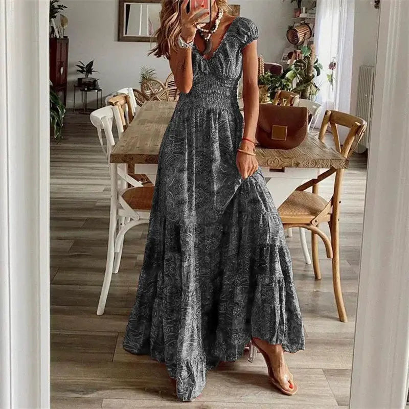 Vestido Boho Chic  | Maxi vestido vintage con escote en V y vuelo fluido Mijn winkel