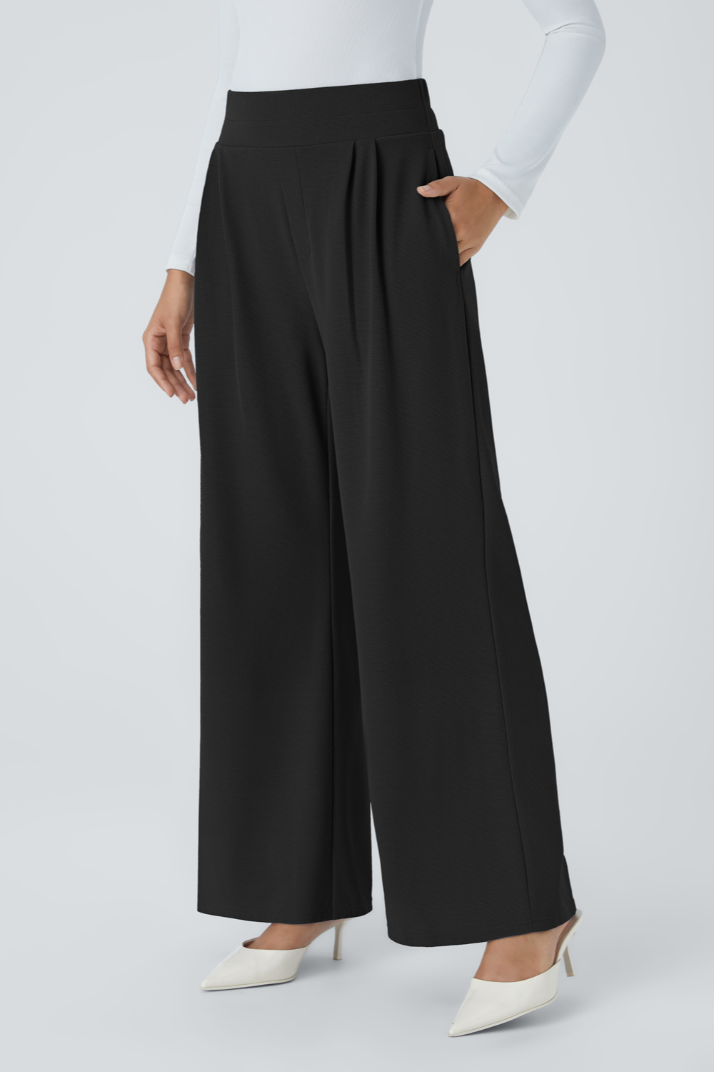 Alicia | Pantalones De Pierna Ancha Plisados De Cintura Alta Con Bolsillos