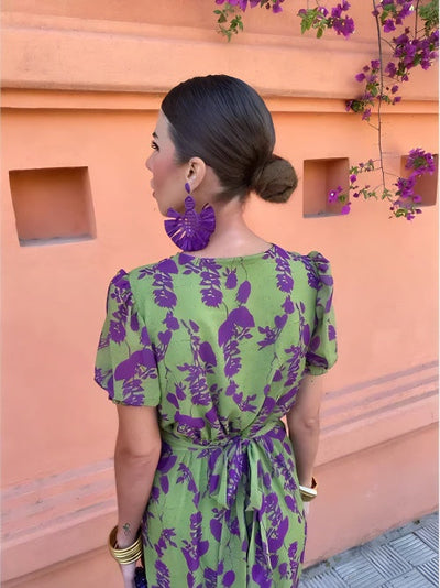 Vestido Estival  | Elegancia Verde con Estampado Floral Violeta Mijn winkel