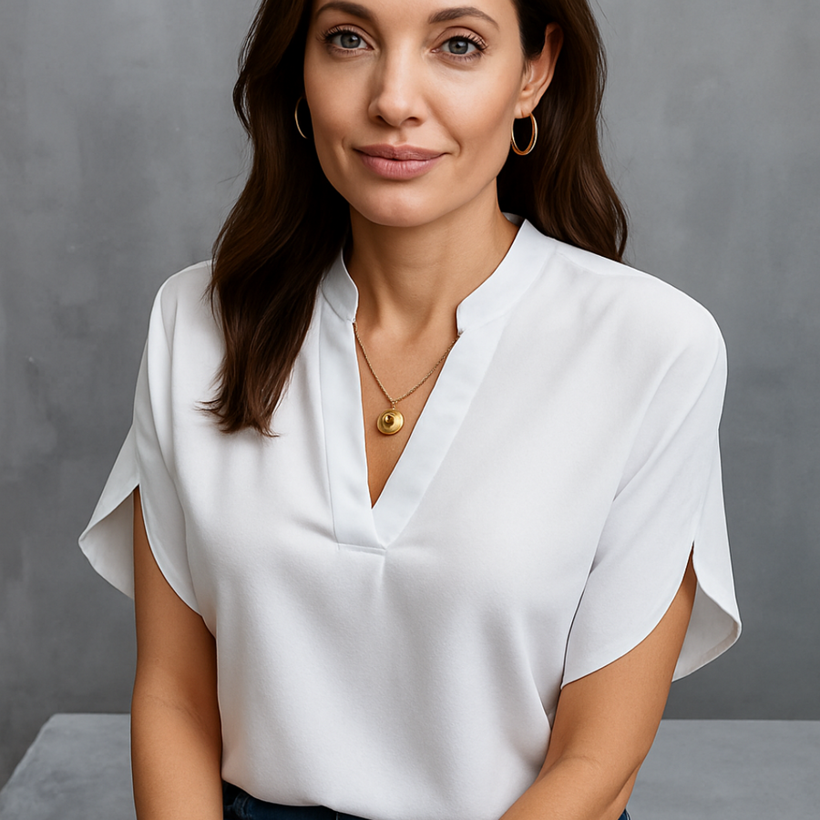 Emily | Blusa Blanca Fluida Con Escote En V Y Mangas Abiertas Mijn winkel