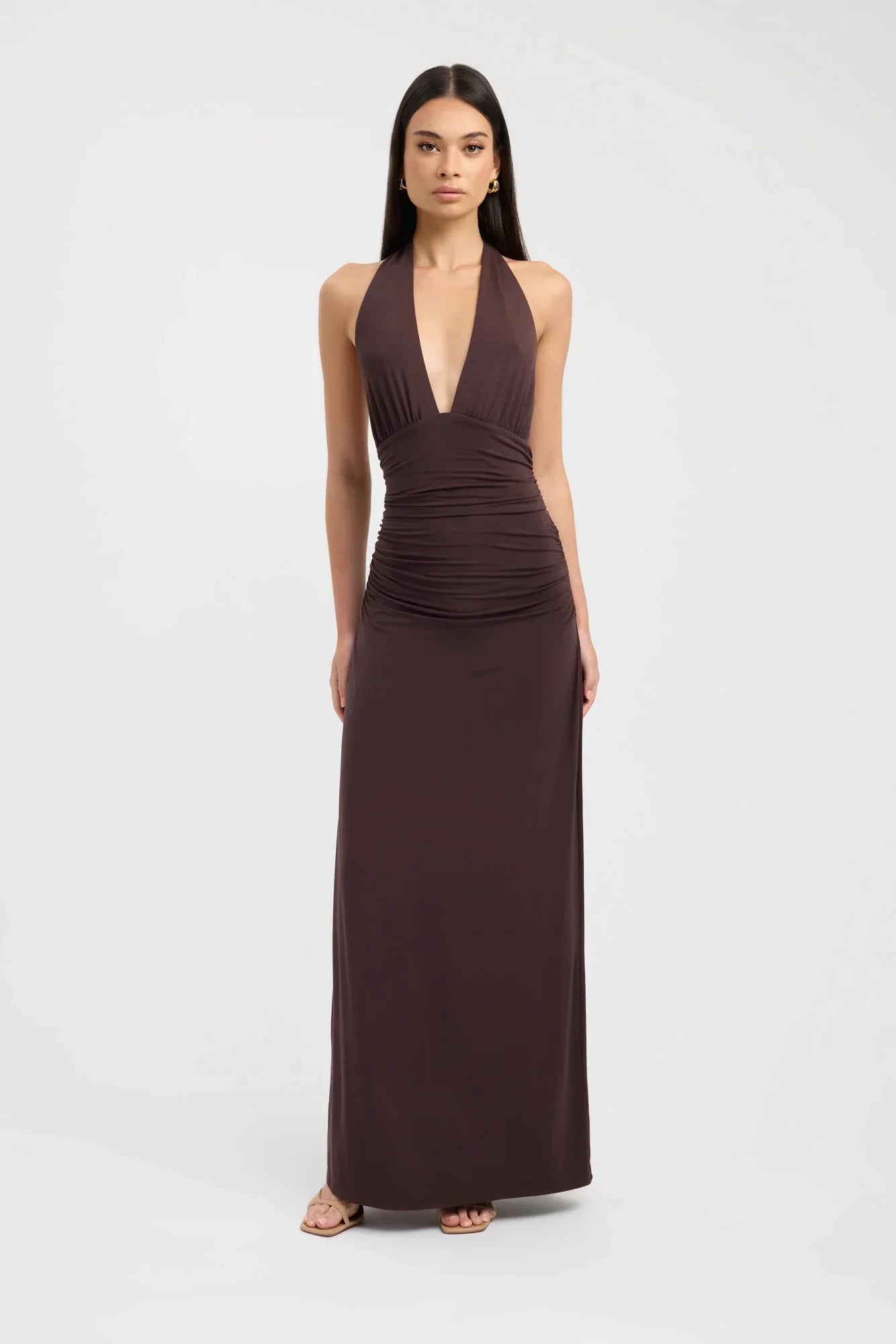 Serena | Elegante Vestido Maxi Con Escote En V Y Fruncidos Karol Firenze