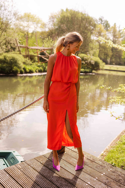 Camila | Orania Vestido Midi Con Corte Y Cintura Drapada Karol Firenze