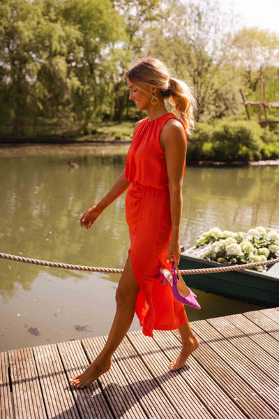 Camila | Orania Vestido Midi Con Corte Y Cintura Drapada Karol Firenze
