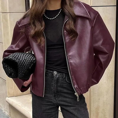 Lara | Chaqueta De Cuero Vintage De Estilo Urbano – Elegancia Otoñal