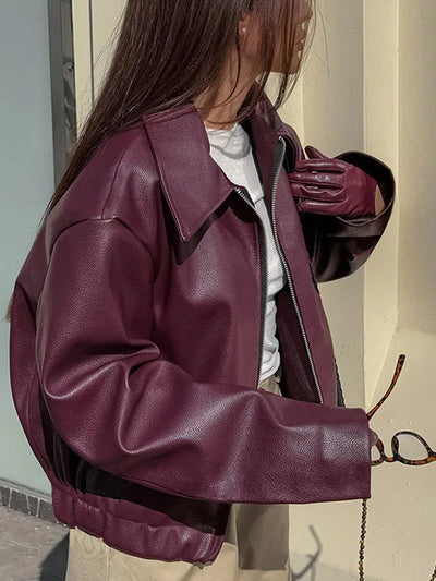 Lara | Chaqueta De Cuero Vintage De Estilo Urbano – Elegancia Otoñal