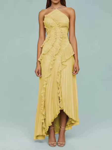 Irene | Mireli Vestido Maxi Kalina Con Halter Y Volantes Karol Firenze