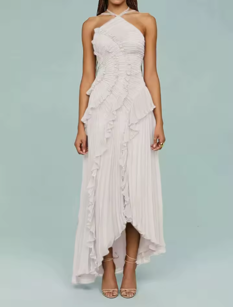 Irene | Mireli Vestido Maxi Kalina Con Halter Y Volantes Karol Firenze