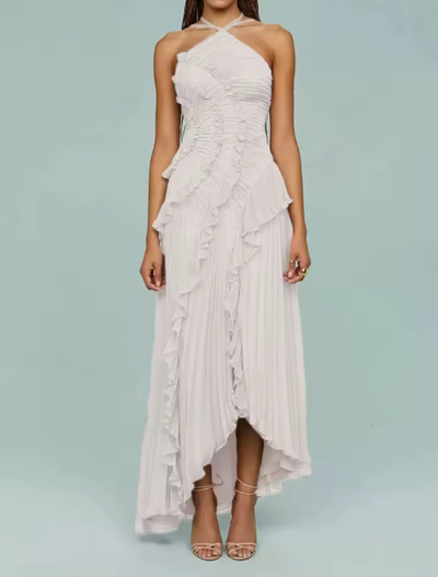 Irene | Mireli Vestido Maxi Kalina Con Halter Y Volantes Karol Firenze