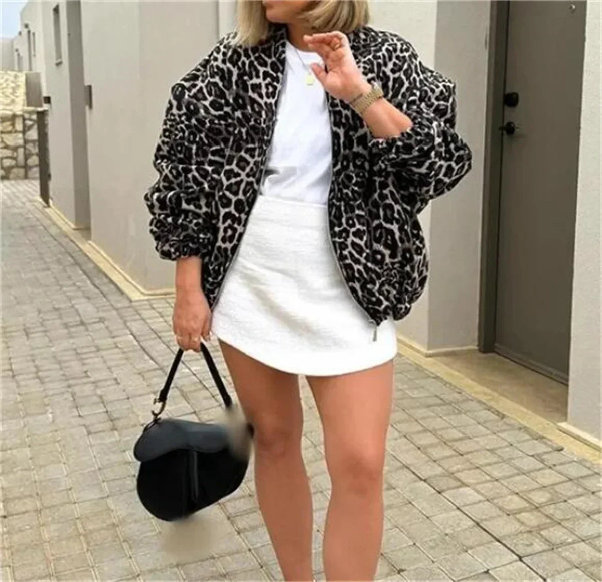 LEONTIEN | Chaqueta Bomber Con Imitación De Estampado De Leopardo