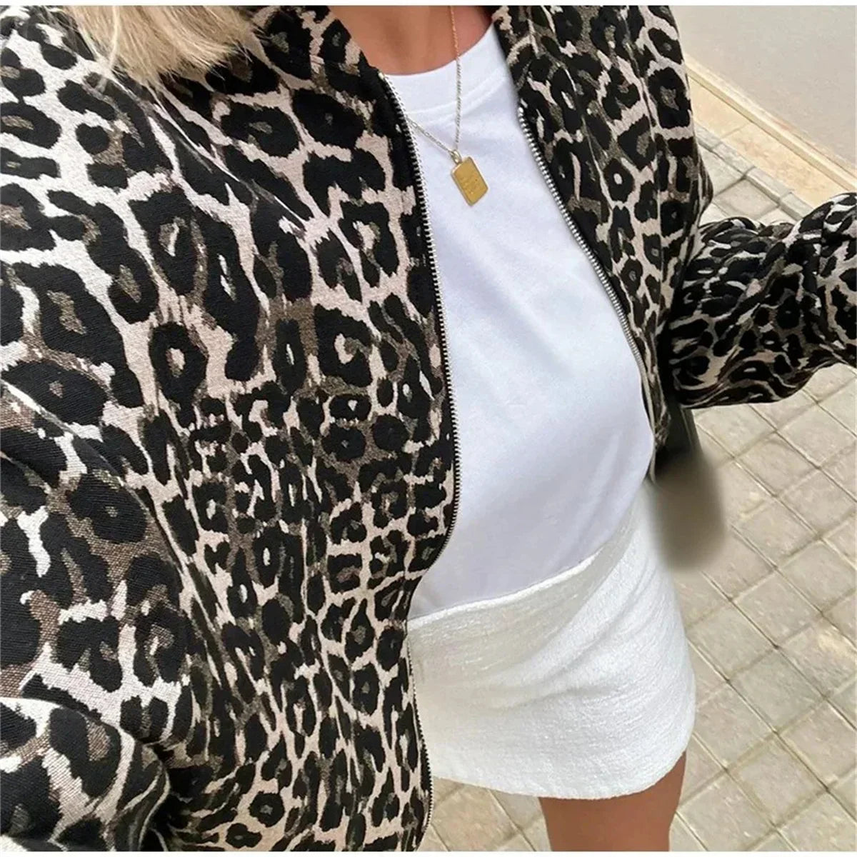 LEONTIEN | Chaqueta Bomber Con Imitación De Estampado De Leopardo