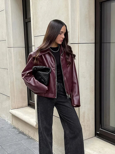 Lara | Chaqueta De Cuero Vintage De Estilo Urbano – Elegancia Otoñal