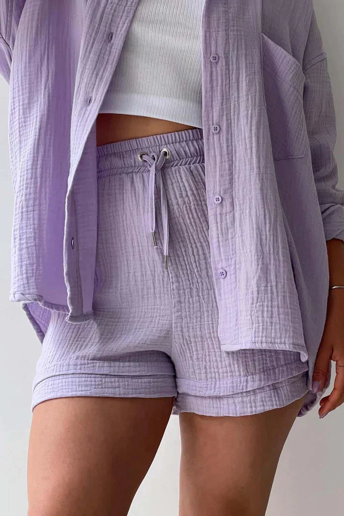 Aitana | Conjunto Texturizado Con Camisa Oversized Y Pantalones Cortos De Cintura