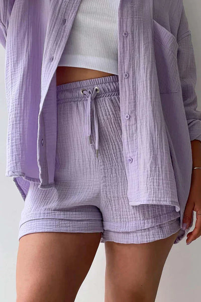 Aitana | Conjunto Texturizado Con Camisa Oversized Y Pantalones Cortos De Cintura