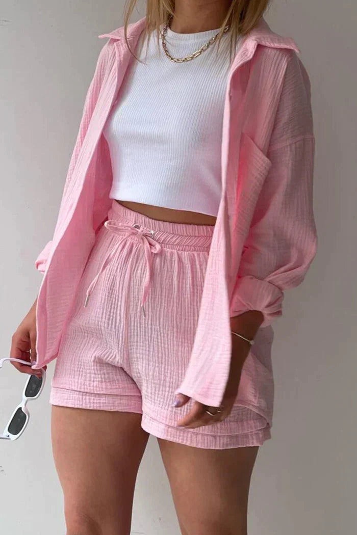 Aitana | Conjunto Texturizado Con Camisa Oversized Y Pantalones Cortos De Cintura