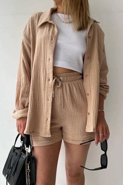 Aitana | Conjunto Texturizado Con Camisa Oversized Y Pantalones Cortos De Cintura