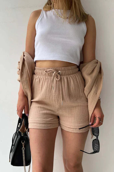 Aitana | Conjunto Texturizado Con Camisa Oversized Y Pantalones Cortos De Cintura