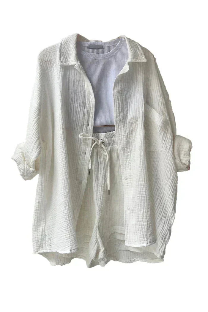 Aitana | Conjunto Texturizado Con Camisa Oversized Y Pantalones Cortos De Cintura