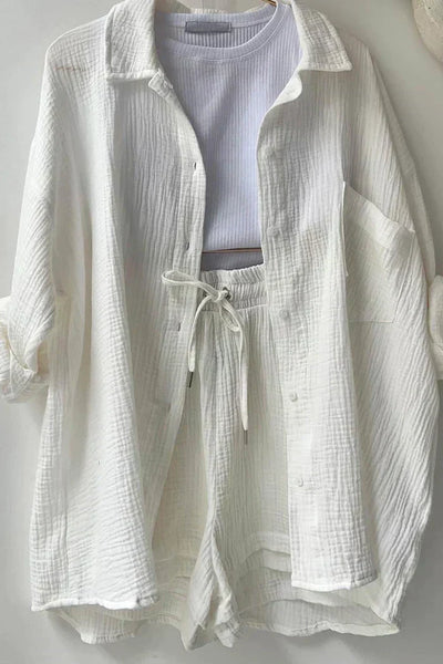 Aitana | Conjunto Texturizado Con Camisa Oversized Y Pantalones Cortos De Cintura