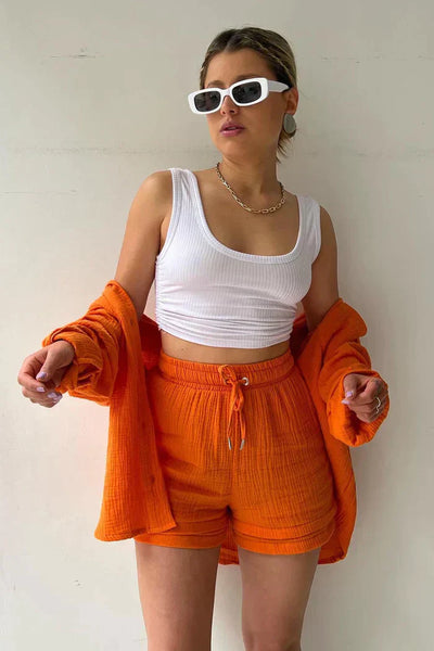 Aitana | Conjunto Texturizado Con Camisa Oversized Y Pantalones Cortos De Cintura