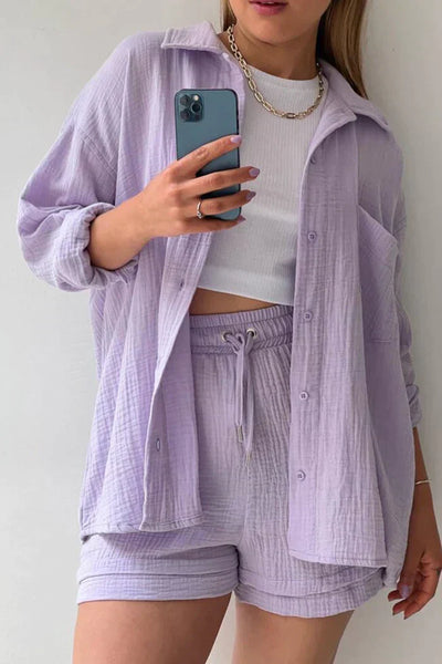 Aitana | Conjunto Texturizado Con Camisa Oversized Y Pantalones Cortos De Cintura