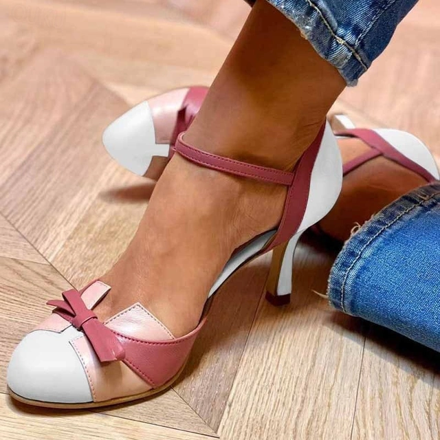 Daniela | Zapatos De Tacón Retro Bicolor Con Correa En El Tobillo