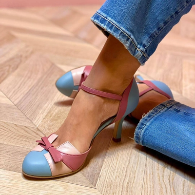 Daniela | Zapatos De Tacón Retro Bicolor Con Correa En El Tobillo