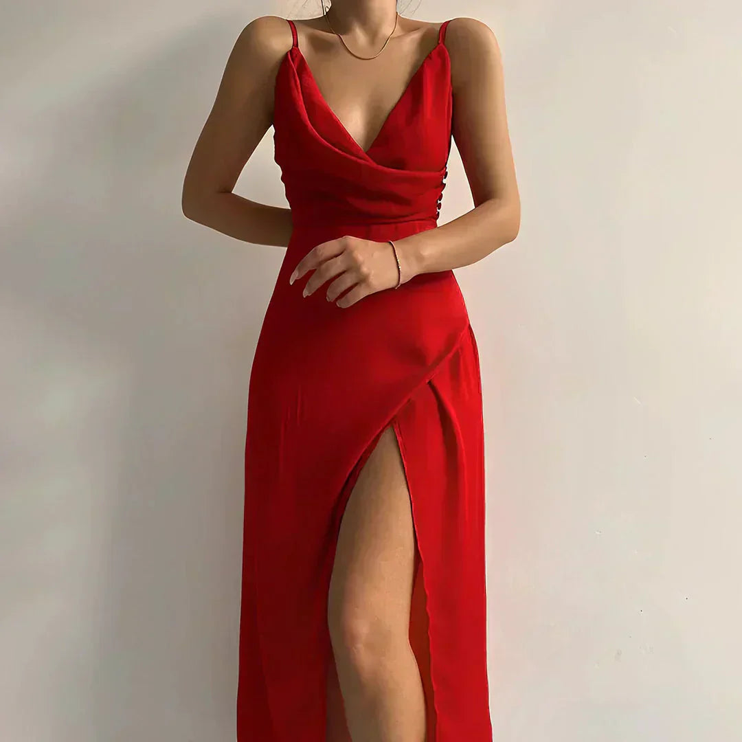 Celestina | Vestido Maxi De Satén Con Escote En Cascada Karol Firenze