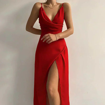 Celestina | Vestido Maxi De Satén Con Escote En Cascada Karol Firenze