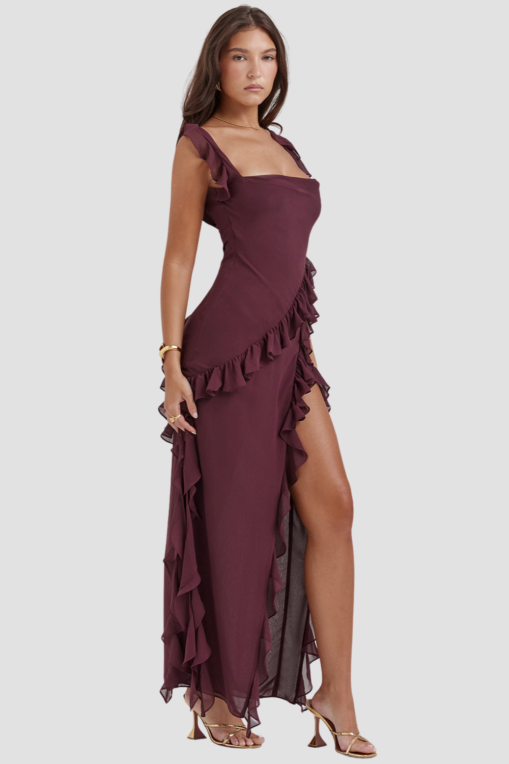 Laia | Riana Vestido Vaporoso Con Volantes Y Escote En Agua Karol Firenze