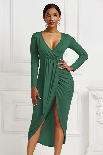 Blanca | Odetta Vestido Midi Cruzado Con Escote Profundo Y Fruncidos Karol Firenze
