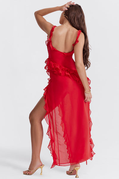 Laia | Riana Vestido Vaporoso Con Volantes Y Escote En Agua Karol Firenze