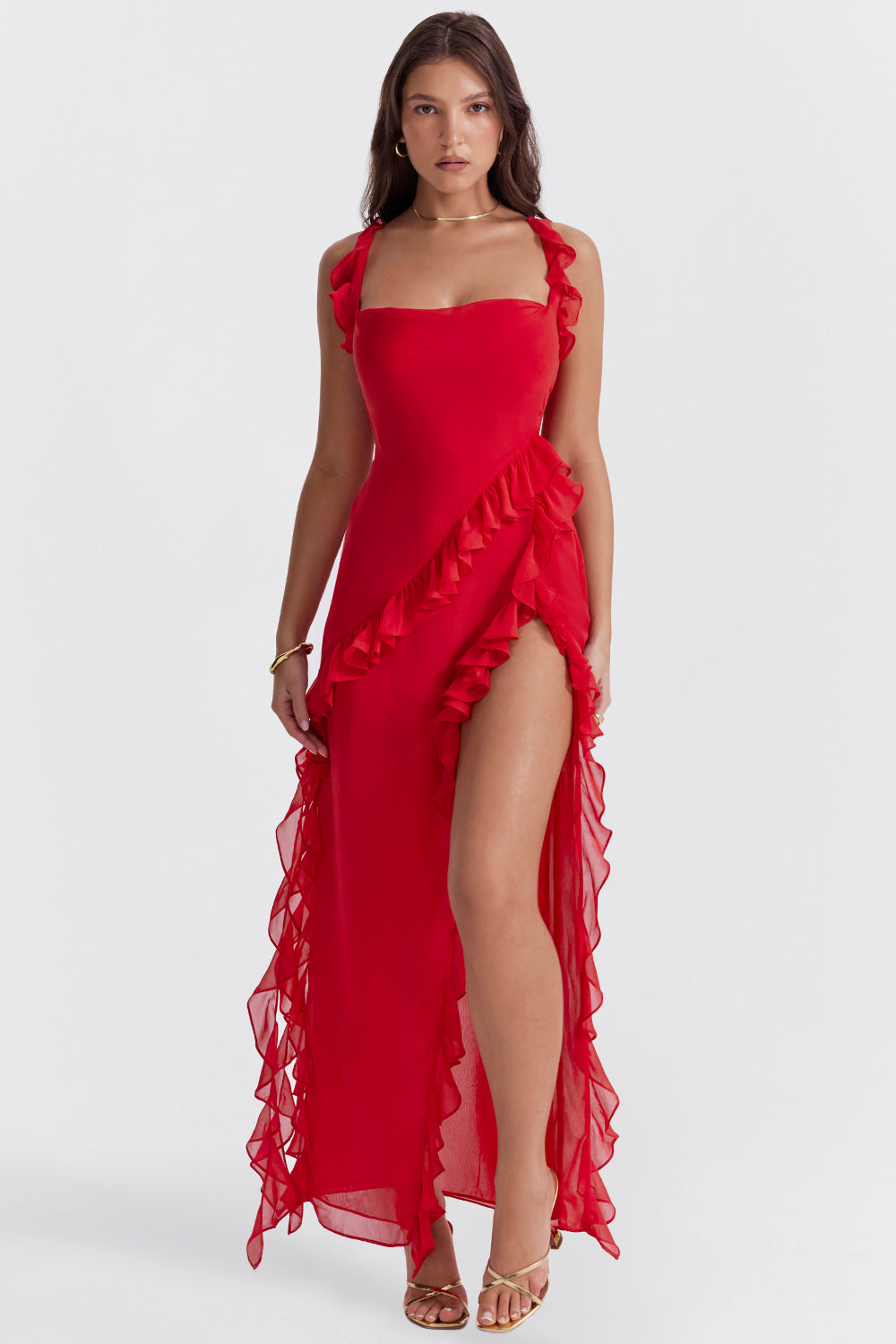 Laia | Riana Vestido Vaporoso Con Volantes Y Escote En Agua Karol Firenze