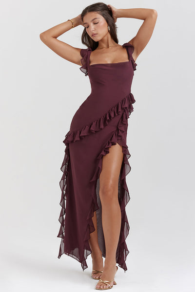Laia | Riana Vestido Vaporoso Con Volantes Y Escote En Agua Karol Firenze