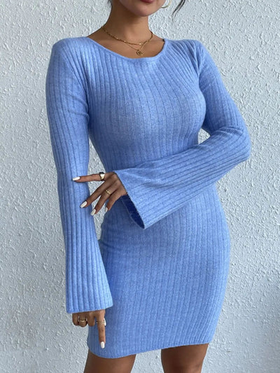 Lidia | Emilia Vestido Mini De Punto Acanalado Con Mangas De Campana Karol Firenze