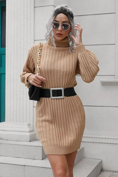 Ivana | Ivy Vestido De Punto Con Cuello Alto Y Cinturón – Karol Firenze