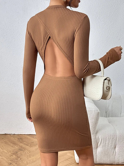 Maya | Mila Vestido Mini De Punto Con Manga Larga – Marrón Karol Firenze