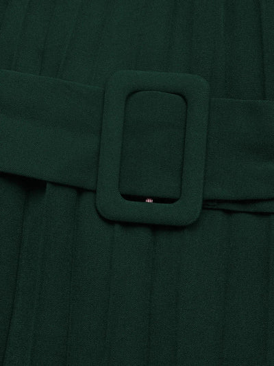 Clara | Jowita Vestido Midi Plisado Verde Con Cinturón Karol Firenze
