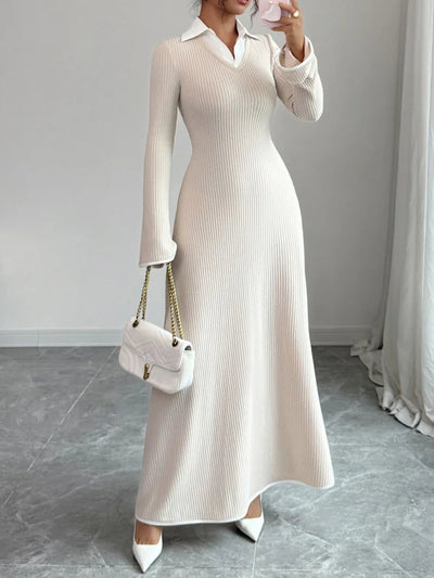 Gabriela | Lorenza Vestido Maxi De Punto Con Cuello – Ecru Elegancia Karol Firenze
