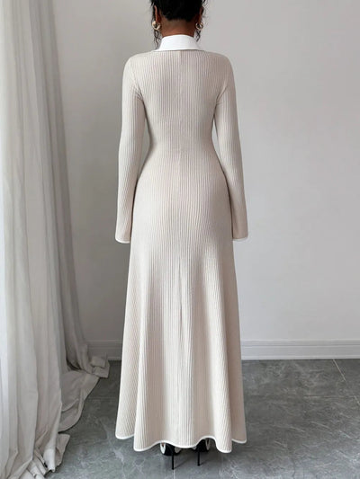 Gabriela | Lorenza Vestido Maxi De Punto Con Cuello – Ecru Elegancia Karol Firenze