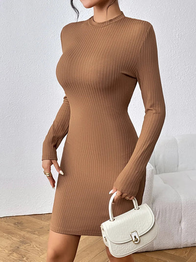 Maya | Mila Vestido Mini De Punto Con Manga Larga – Marrón Karol Firenze